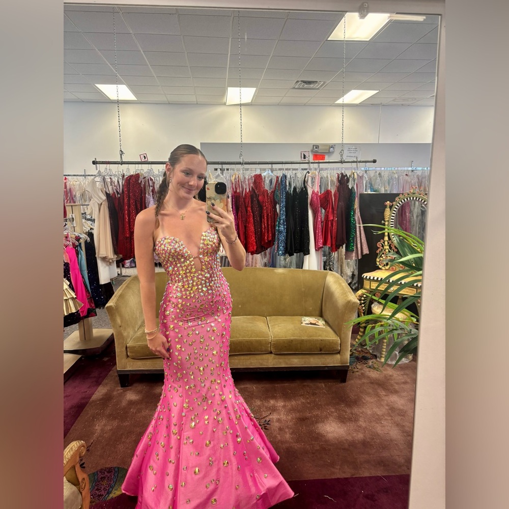 Jovani #944 Fuchsia Strapless Mermaid Embellished Gown, Size 2 - Picture 3 of 9